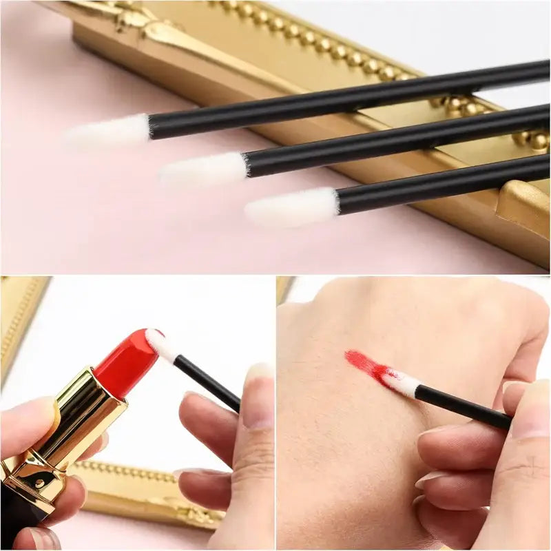 Lipstick applicators with black handles.