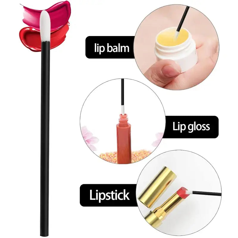 Disposable lip brush with cosmetic applications.
