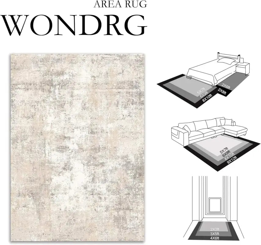 10x14 Washable Beige & Grey Abstract Area Rug - Non-Slip Soft Low Pile for Living Room & Bedroom - United States
