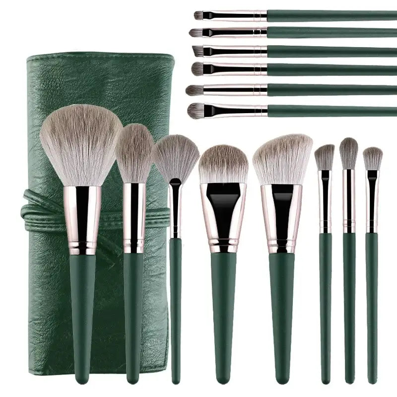 Green makeup brush set.