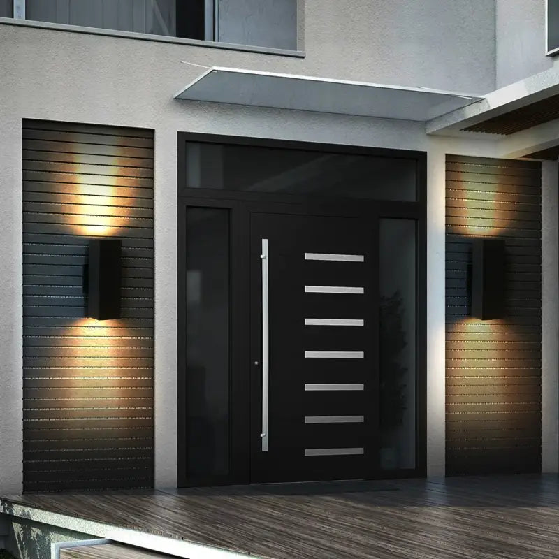 Modern black front door.