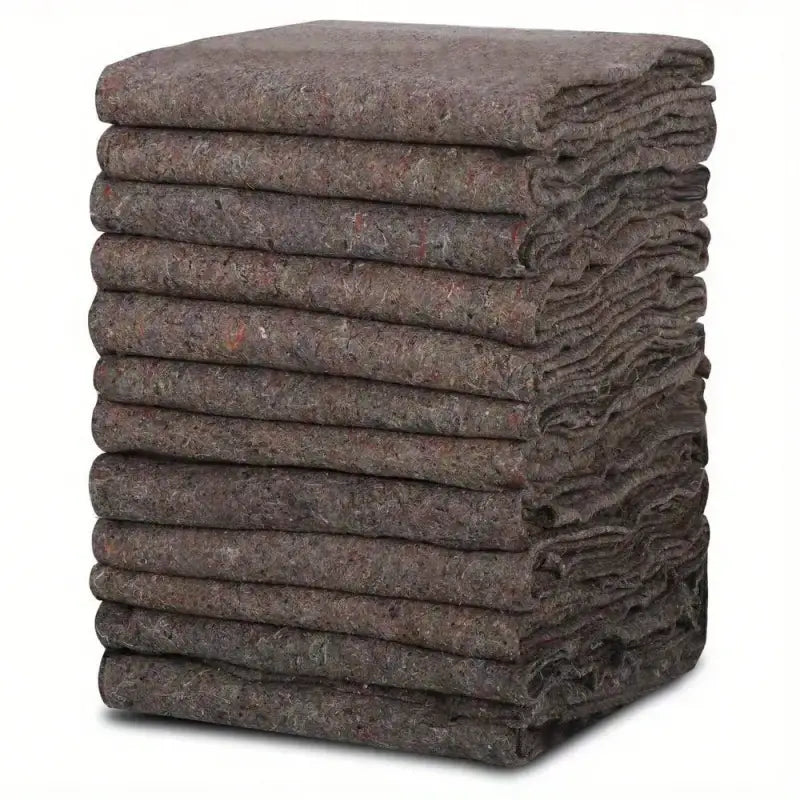 Stack of brown moving blankets.