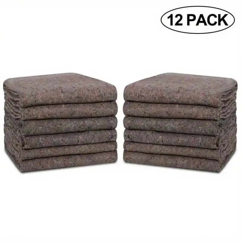 Two stacks of brown moving blankets.