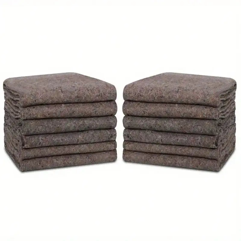 Stacked brown moving blankets.