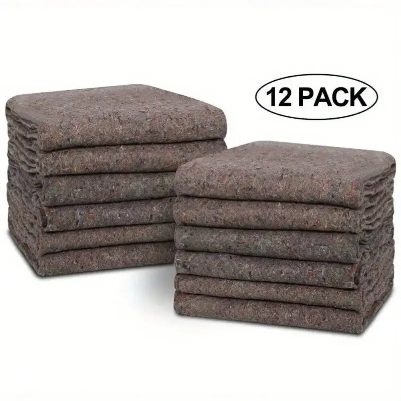 Two stacks of brown moving blankets.