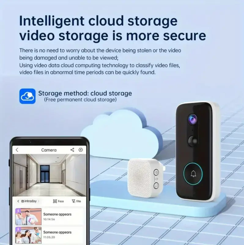 2K Wireless Doorbell Camera Intelligent Visual Doorbell Home Intercom HD Night Vision 2.4GWiFi Rechargeable Security