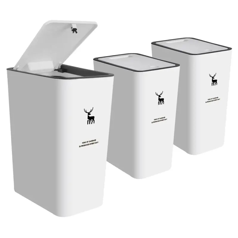 White rectangular trash cans.