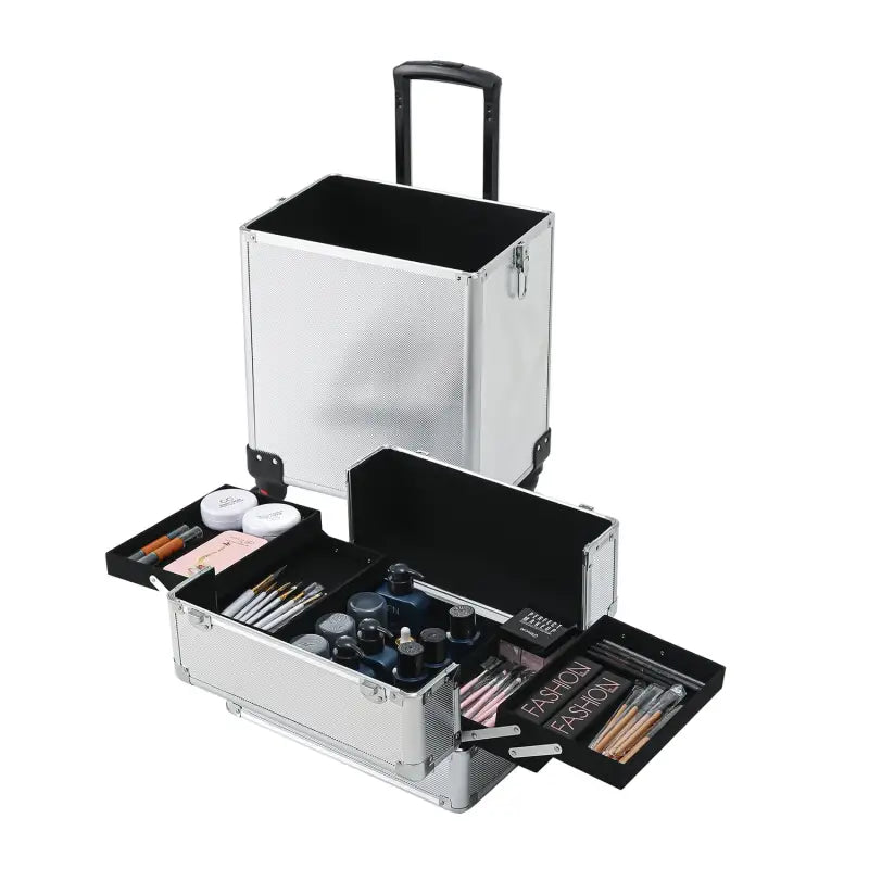 Silver rolling makeup case.