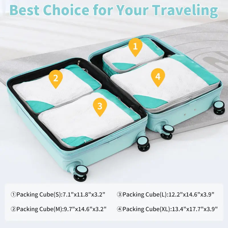 Packing cubes in a suitcase.