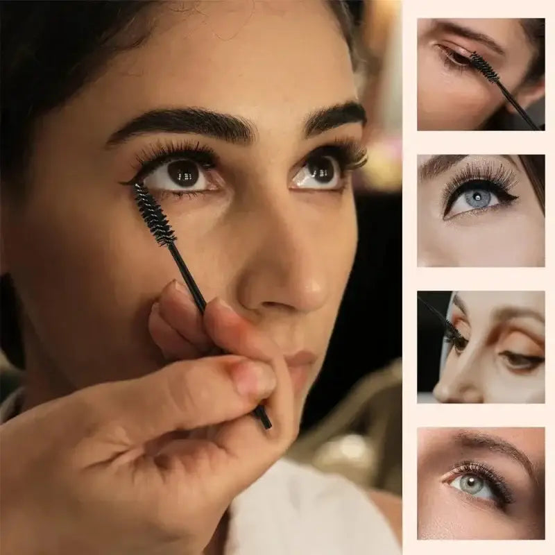 Woman getting eye makeup applied.