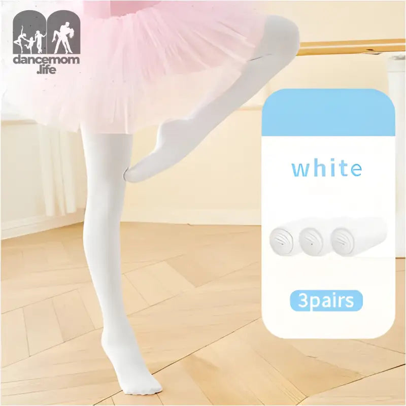 White ballet tights worn with a pink tutu.