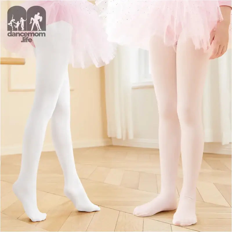 Ballet tights in white and pink worn by dancers.