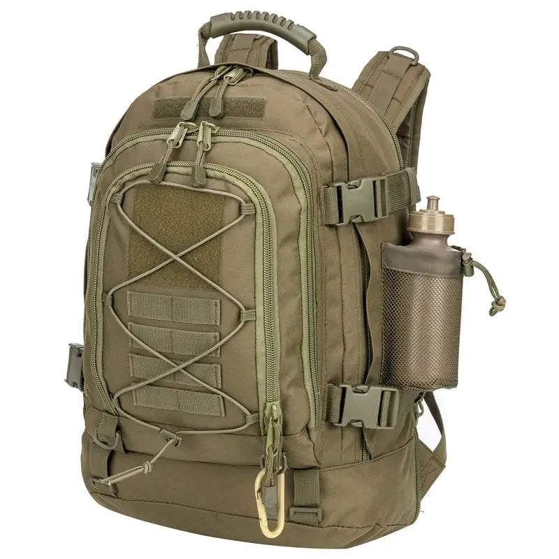 Olive green tactical backpack.