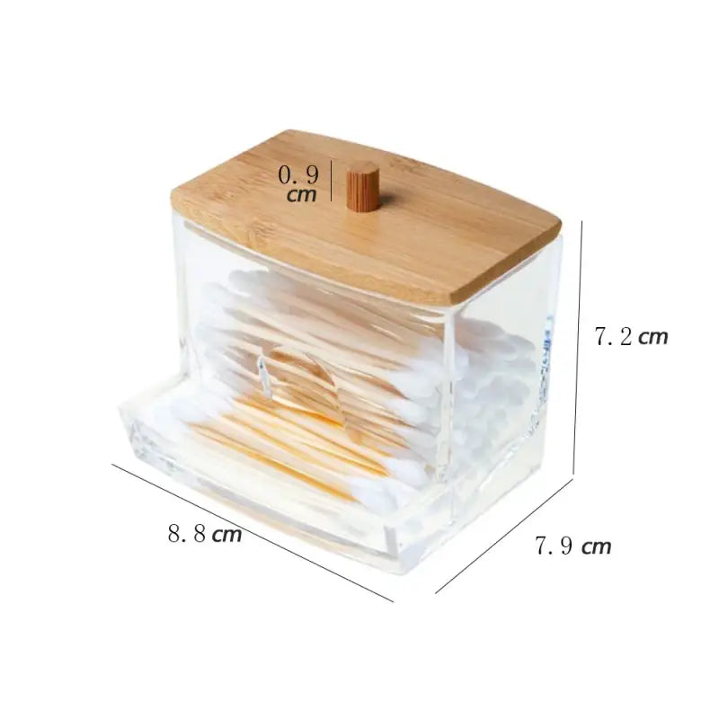 Cotton swab holder with bamboo lid.