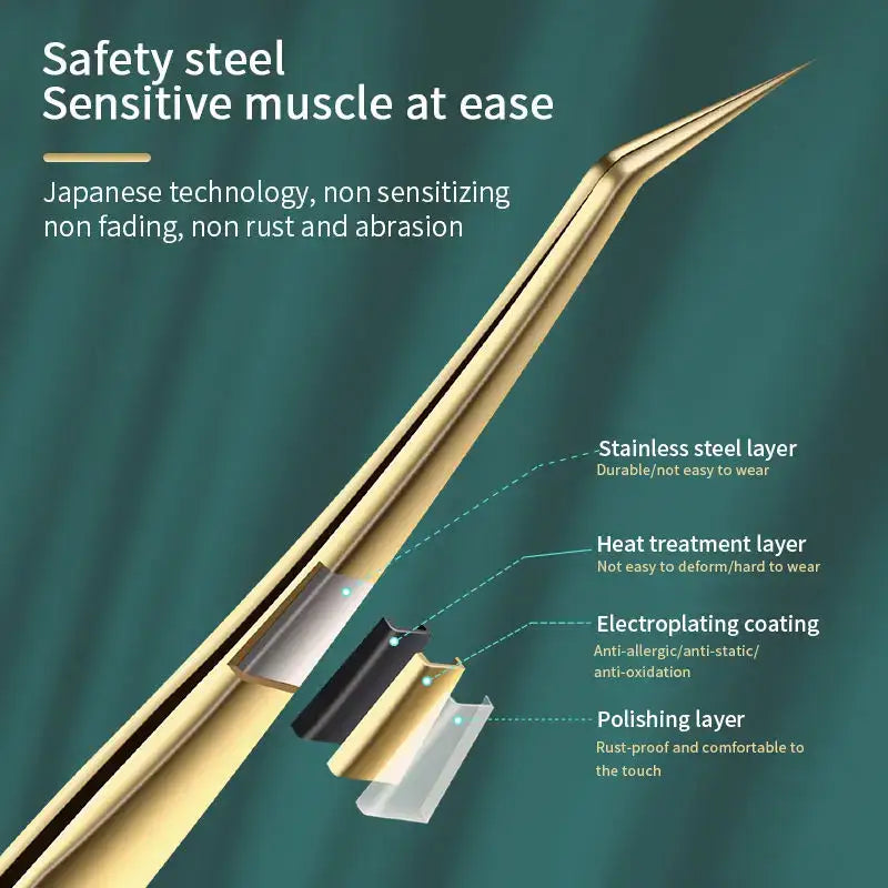 Layered safety steel needle.