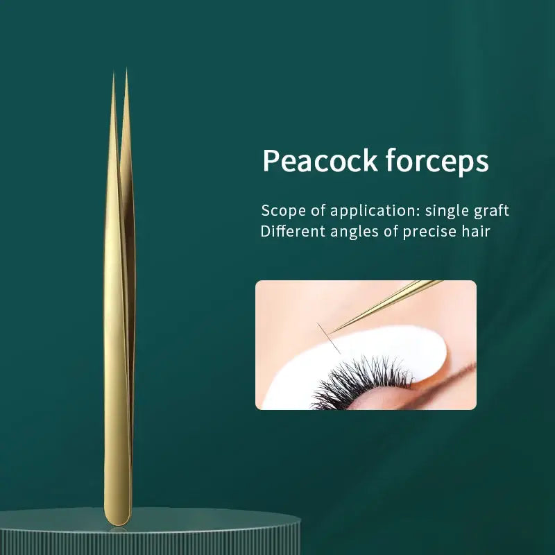 Gold-colored eyelash tweezers.