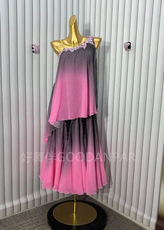 One-shoulder ombre dance dress.