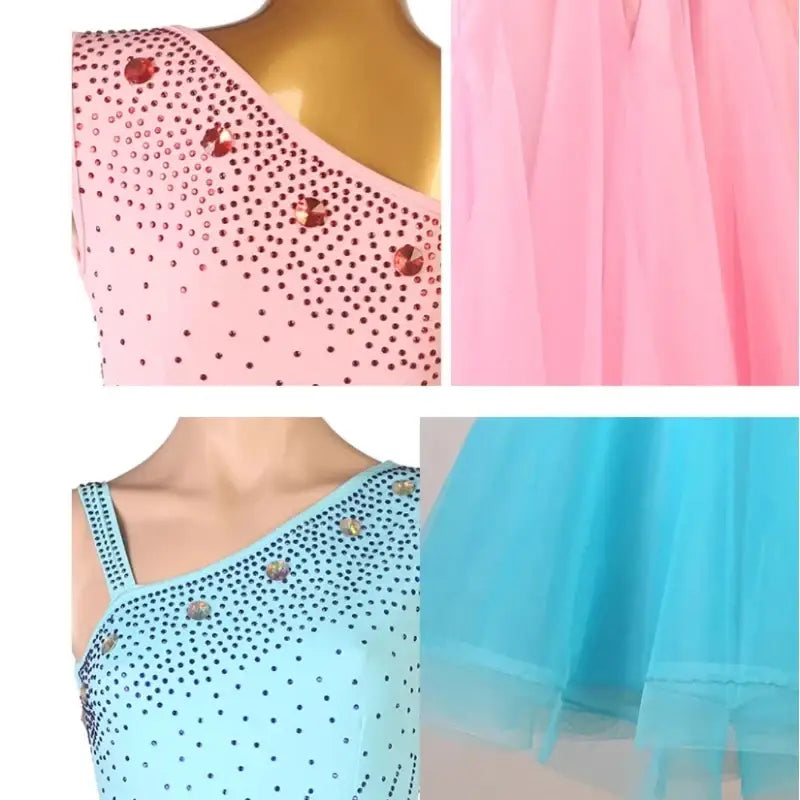 Rhinestone-studded, one-shoulder dresses.