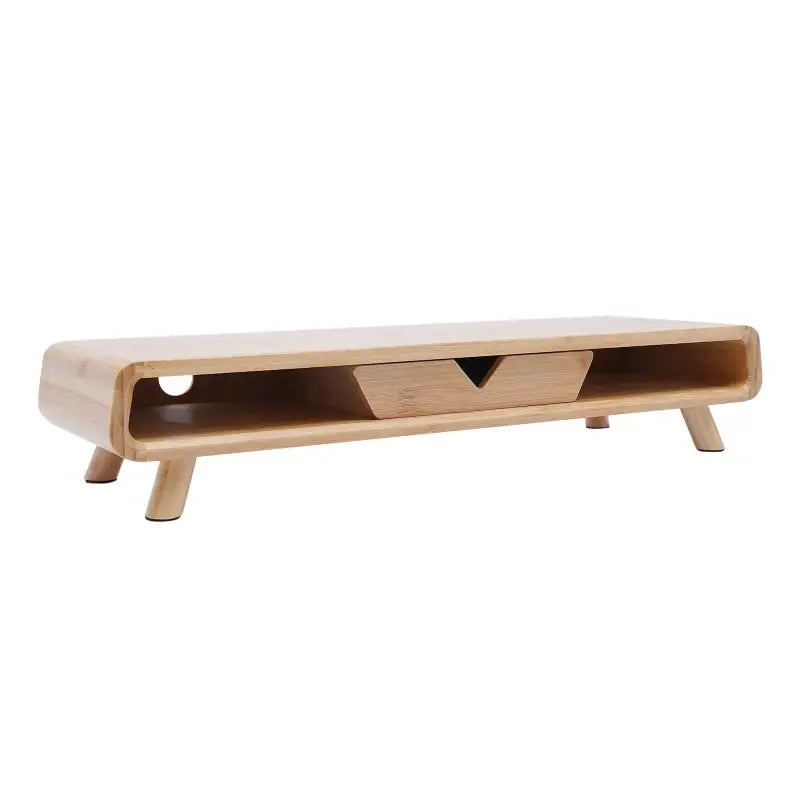 Wooden monitor stand with drawer.