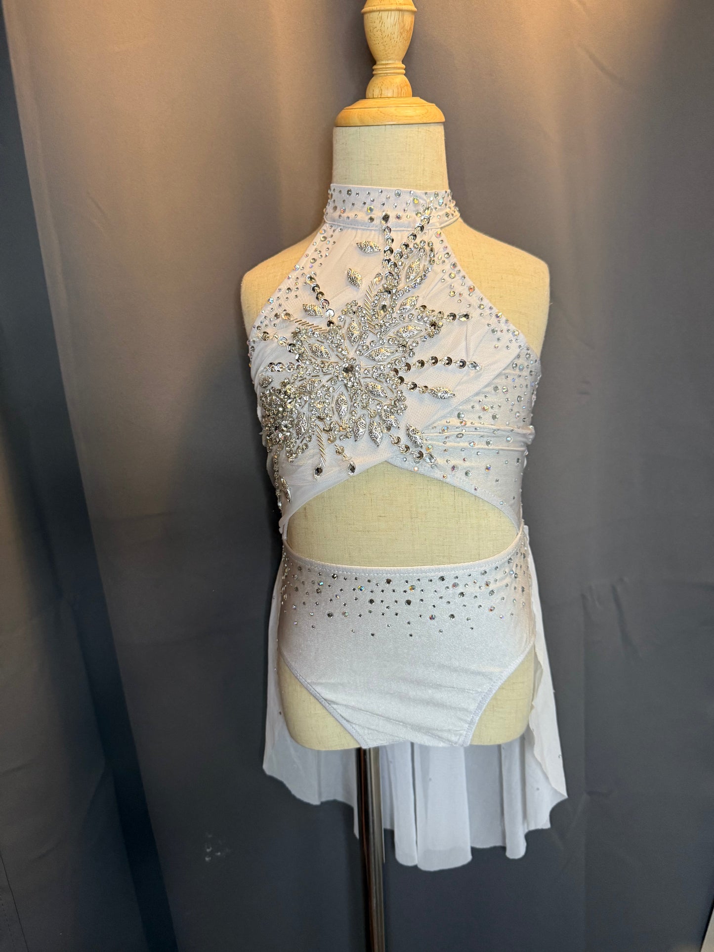 Celestial Grace – White Lyrical & Ballet Performance Costume - Child Small (Hand-Stoned)