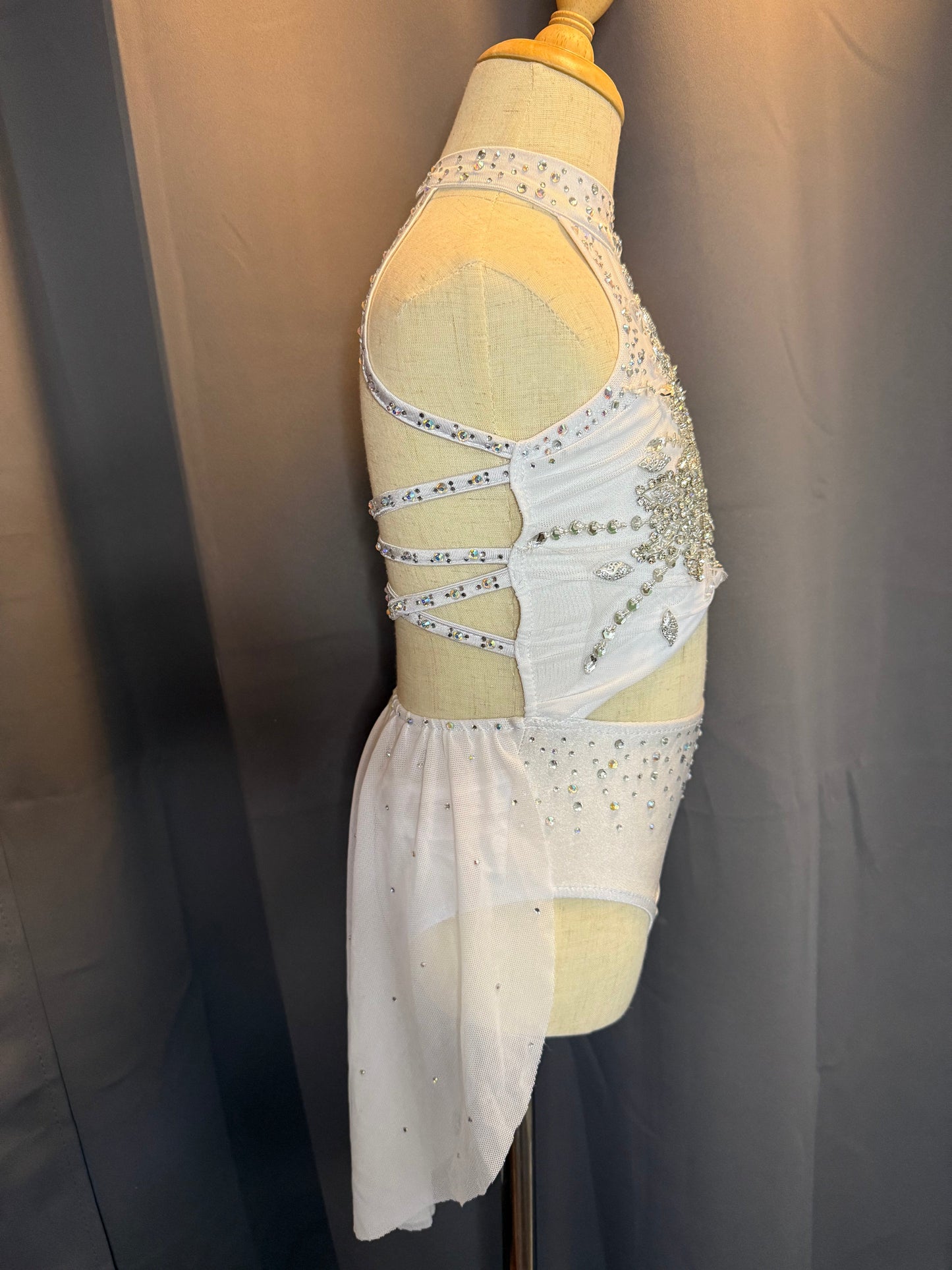 Celestial Grace – White Lyrical & Ballet Performance Costume - Child Small (Hand-Stoned)