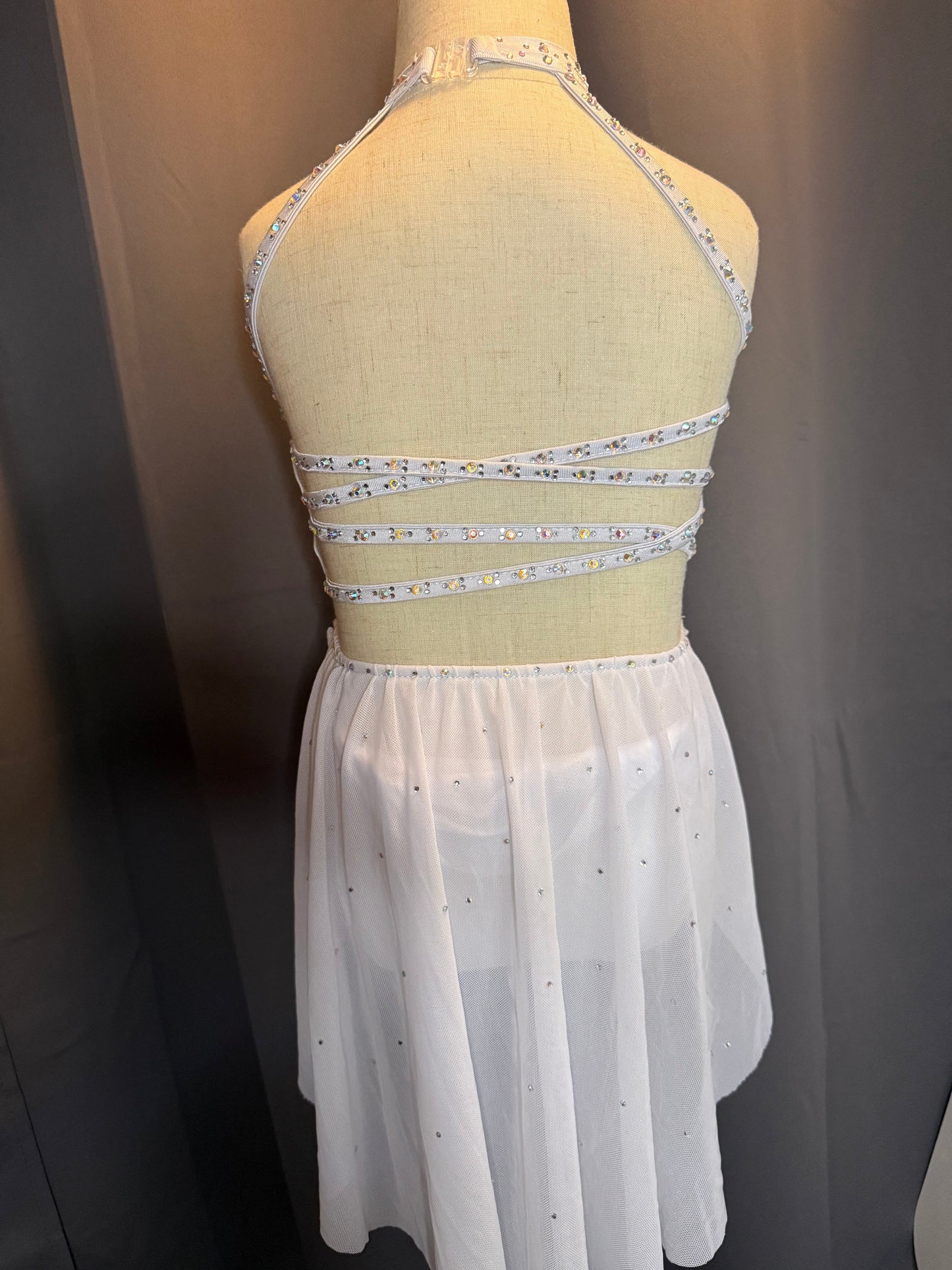 Celestial Grace – White Lyrical & Ballet Performance Costume - Child Small (Hand-Stoned)