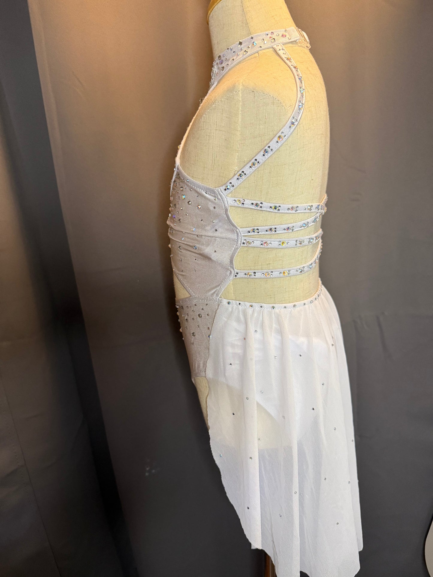 Celestial Grace – White Lyrical & Ballet Performance Costume - Child Small (Hand-Stoned)