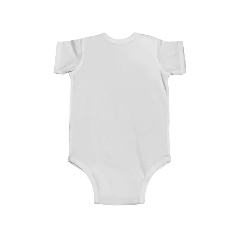White cotton baby onesie with short sleeves.