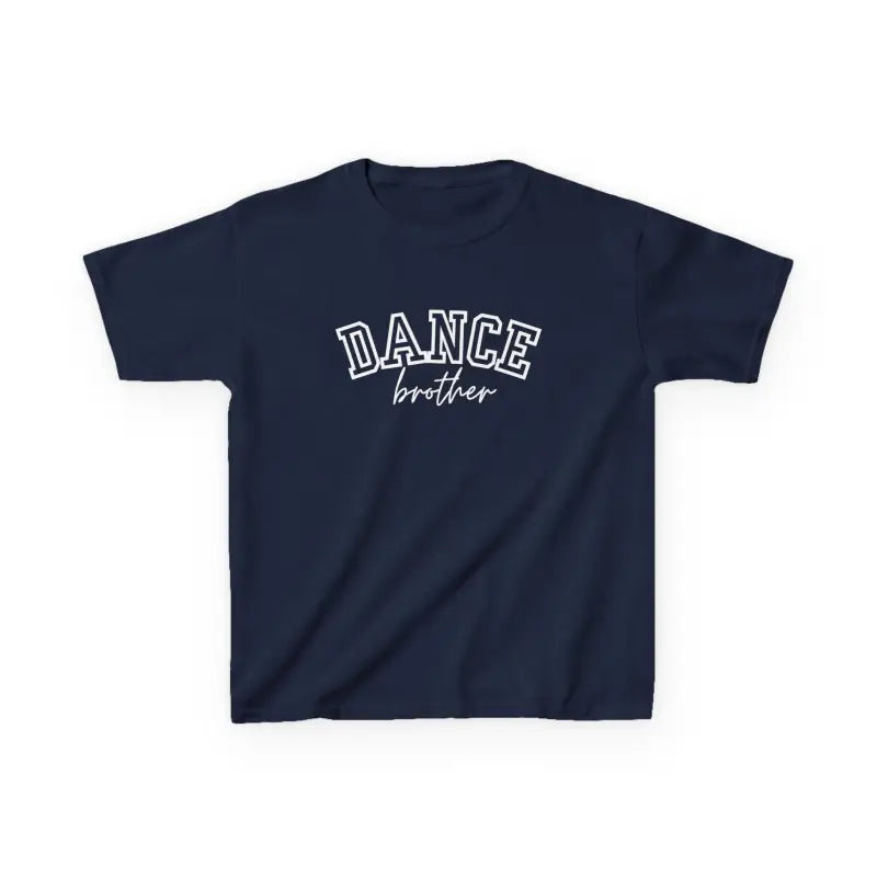 Navy blue t-shirt with ’DANCE brother’ text printed on the front.