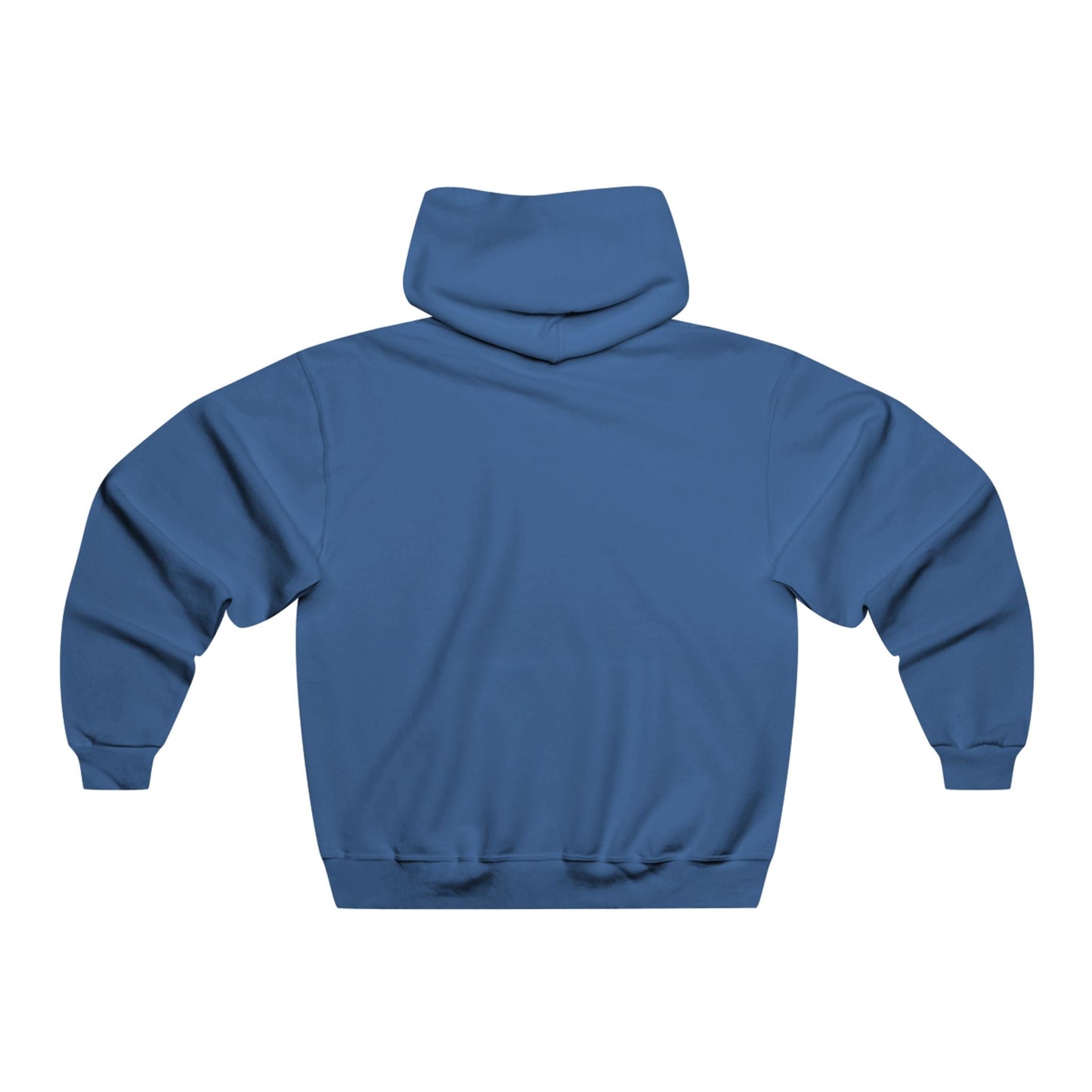 Blue hooded sweatshirt with a soft, smooth fabric and ribbed cuffs and hem.