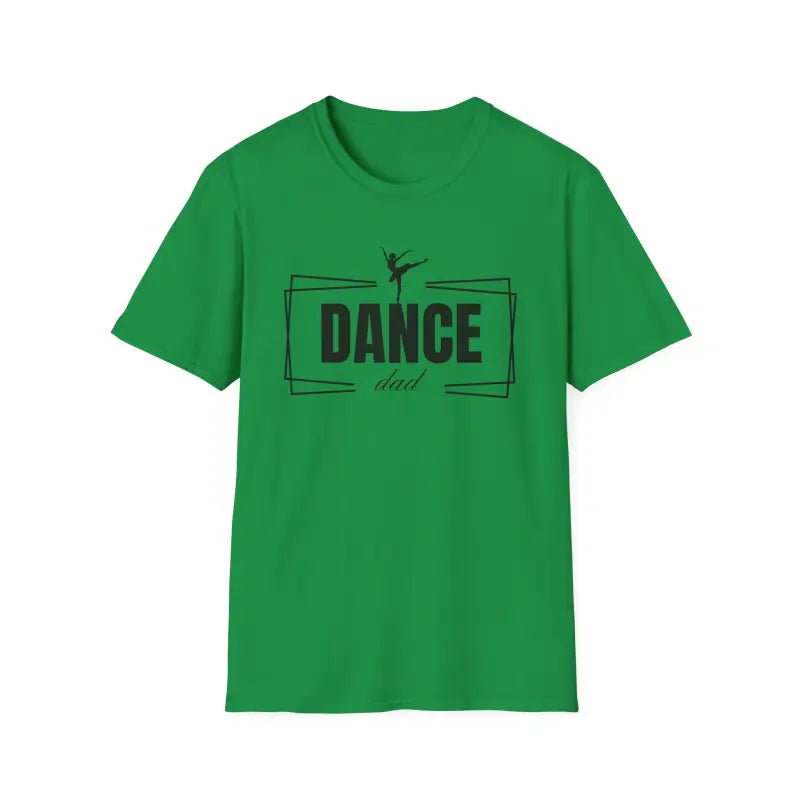 Green t-shirt with ’DANCE’ printed on it and a silhouette of a dancer.