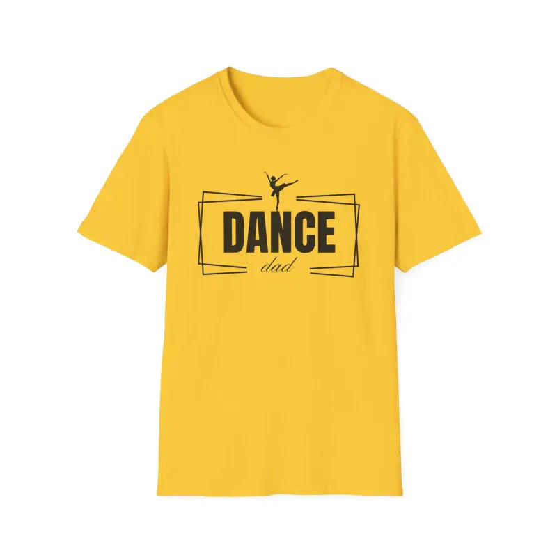 Yellow t-shirt with ’DANCE’ text and a ballet dancer silhouette design.