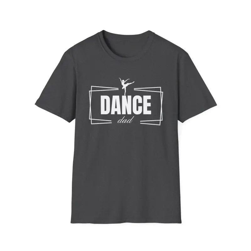 Dark gray t-shirt with ’DANCE’ text and a ballet dancer silhouette design.