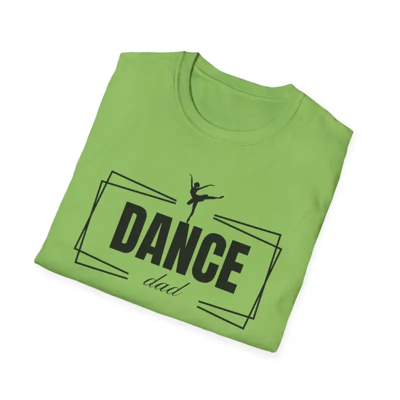 Lime green t-shirt with a black ’DANCE’ graphic design featuring a ballet dancer silhouette.