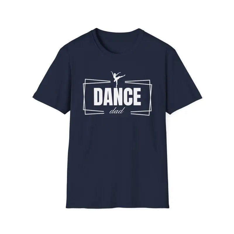 Navy blue t-shirt with ’DANCE’ text and a ballet dancer silhouette design.