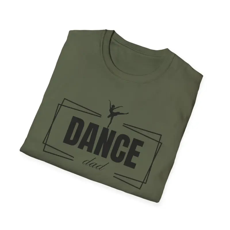 Olive green t-shirt with ’DANCE’ text and a ballet dancer silhouette design.