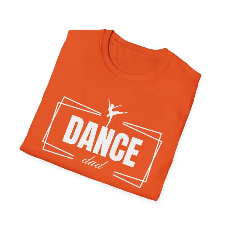 Orange t-shirt with ’DANCE’ text and a ballet dancer silhouette design in white.