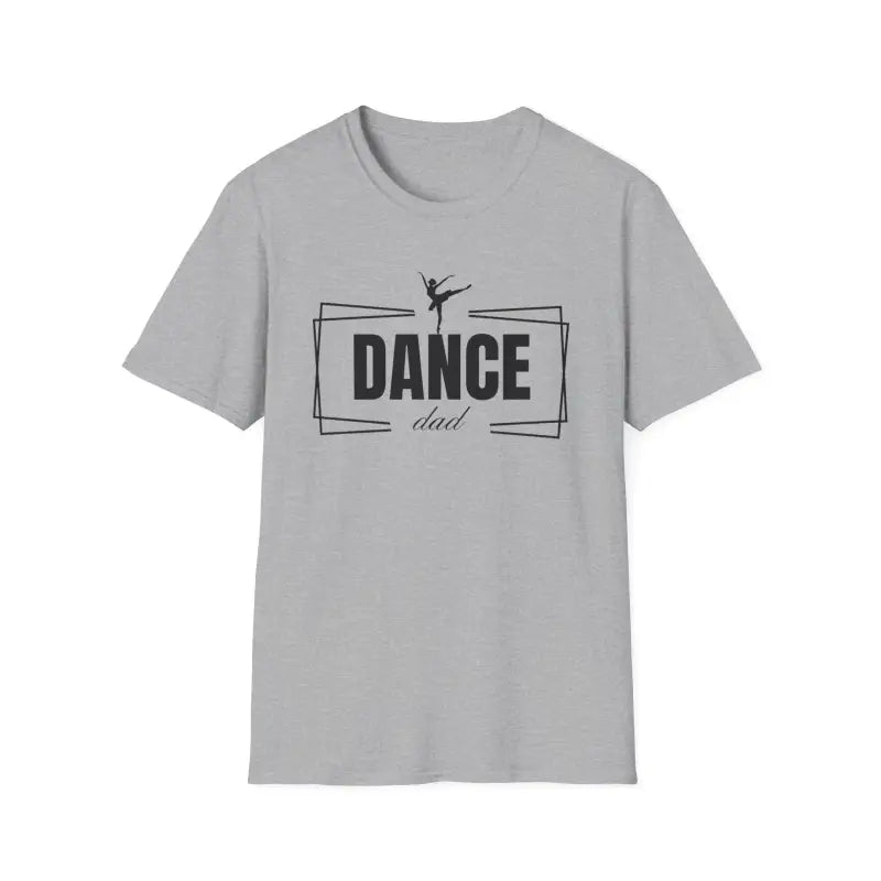 Gray t-shirt with ’DANCE’ text and a ballet dancer silhouette design.