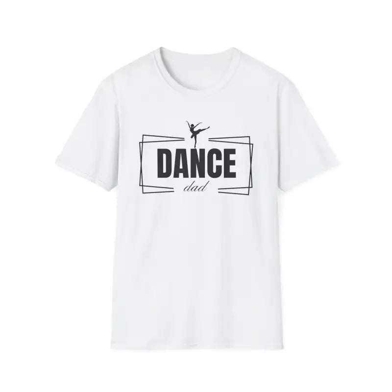 White t-shirt with ’DANCE’ text and a ballet dancer silhouette graphic design.