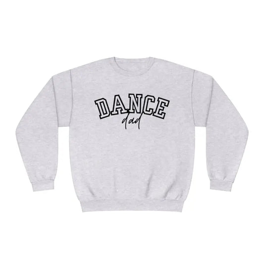 Light gray sweatshirt with ’DANCE’ printed in black letters on the front.