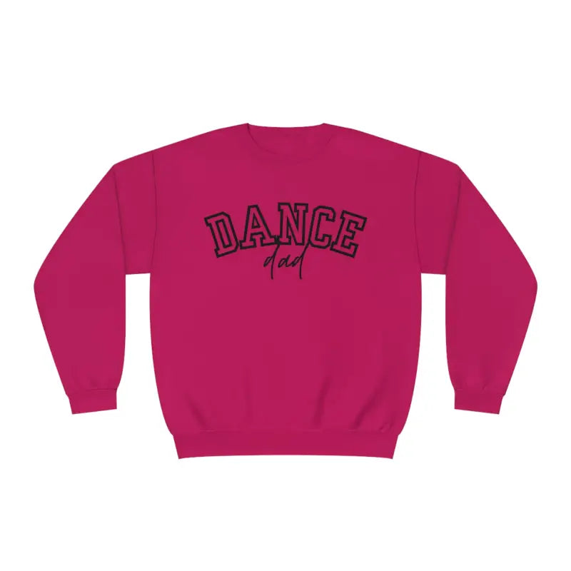Hot pink sweatshirt with ’DANCE’ printed in black lettering on the front.