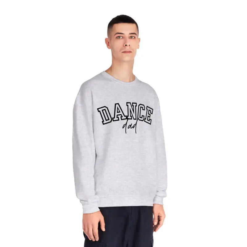 Light gray sweatshirt with ’DANCE’ printed in large letters on the front.