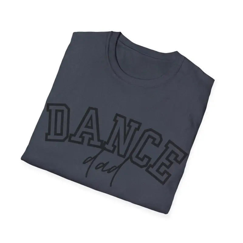 Dark gray t-shirt with ’DANCE’ text printed on it.