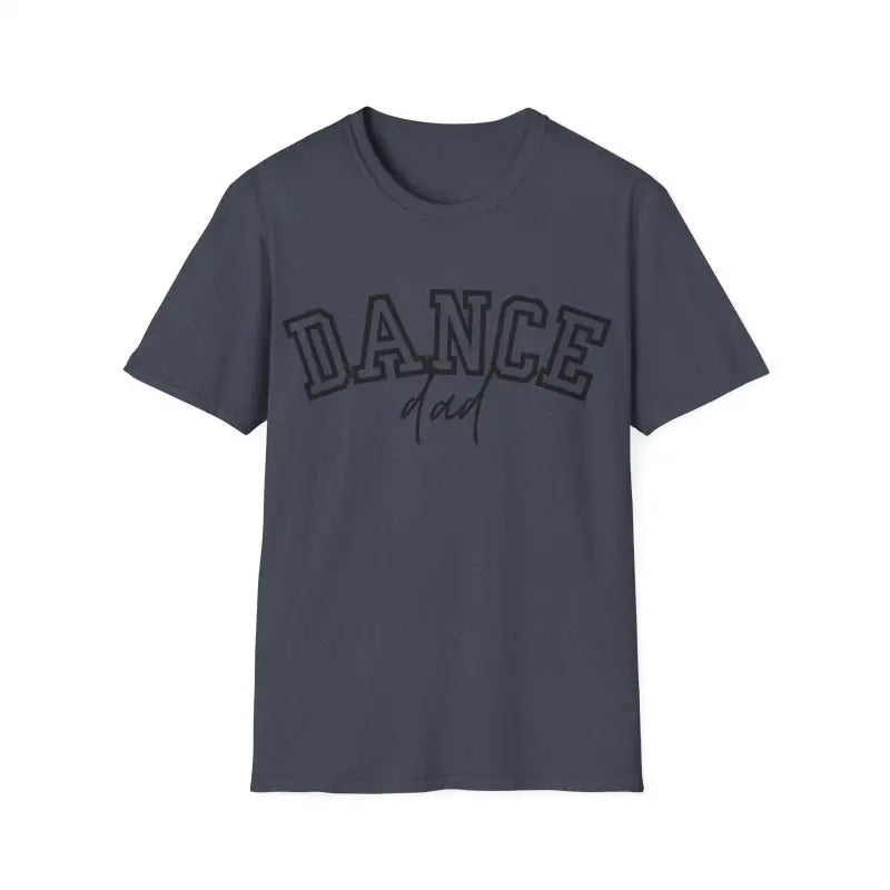 Dark gray t-shirt with ’DANCE dad’ text printed on the front.