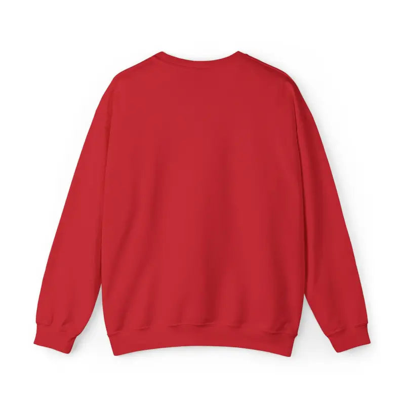 Red crewneck sweatshirt with long sleeves.