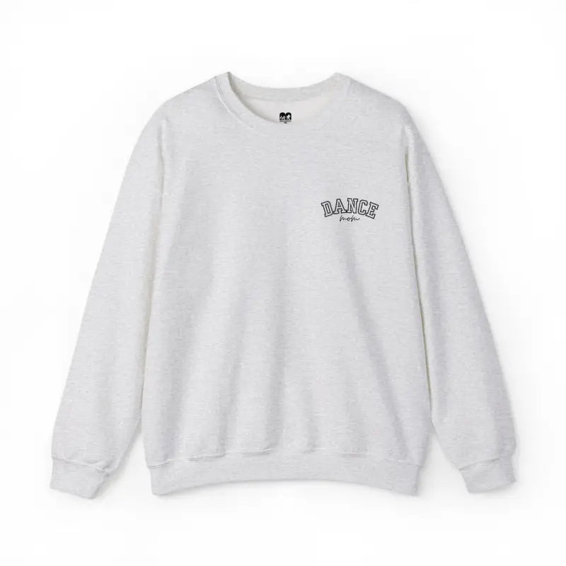 White crewneck sweatshirt with ’DANCE’ text on the chest.