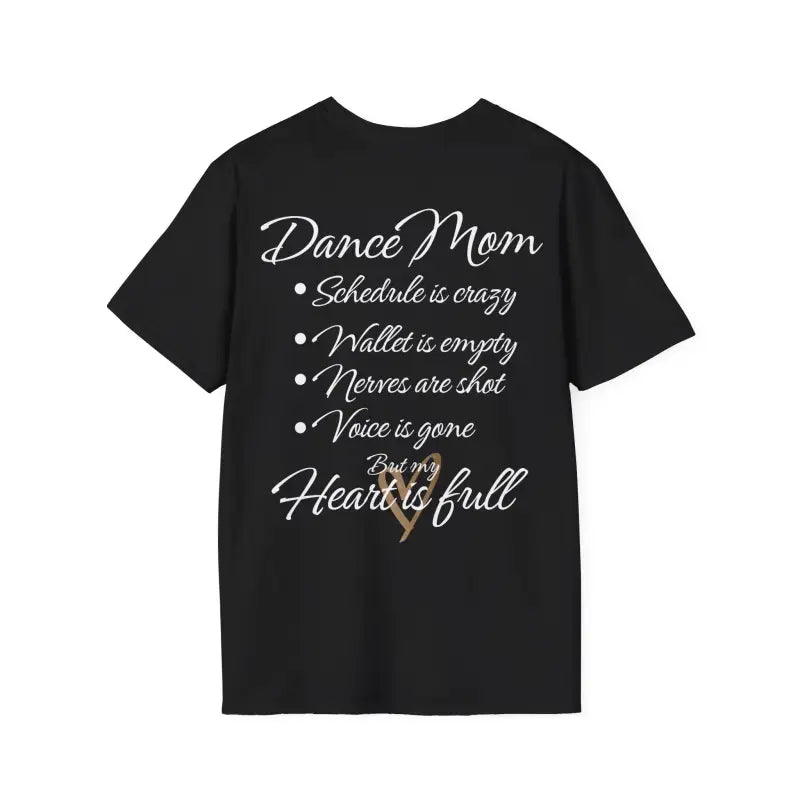 Black t-shirt with white text about being a dance mom.