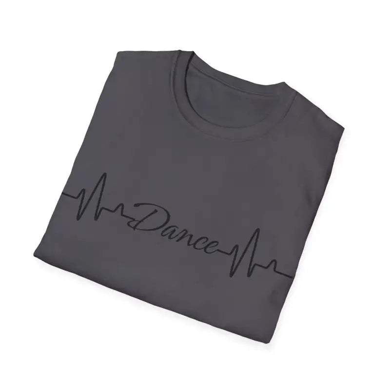Dark gray t-shirt with ’Dance’ text in a heartbeat/EKG line design.