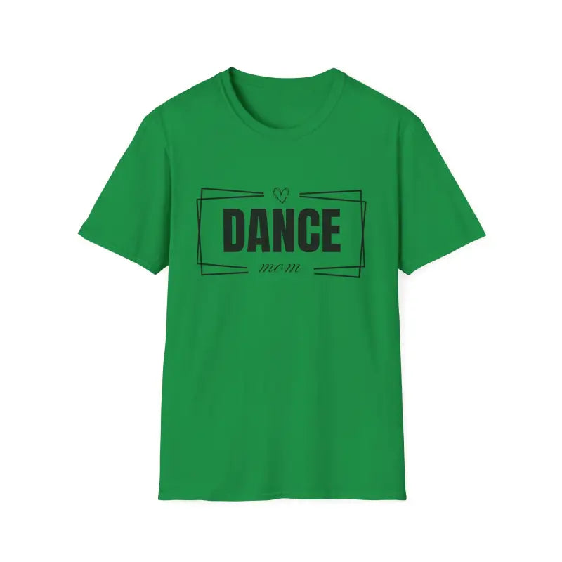 Green t-shirt with ’DANCE’ printed in black text on the front.