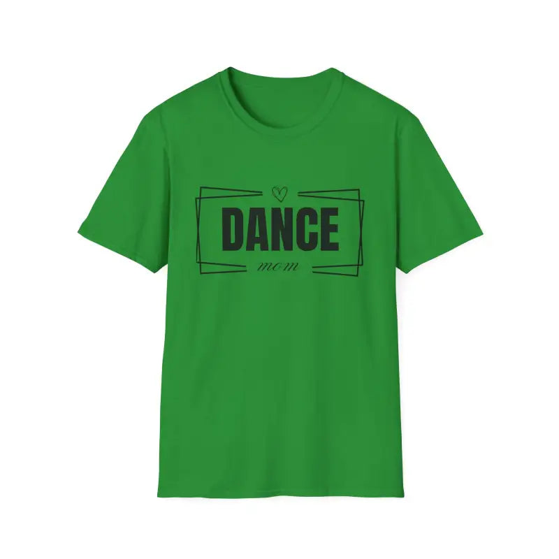 Green t-shirt with ’DANCE’ text in a rectangular border design.